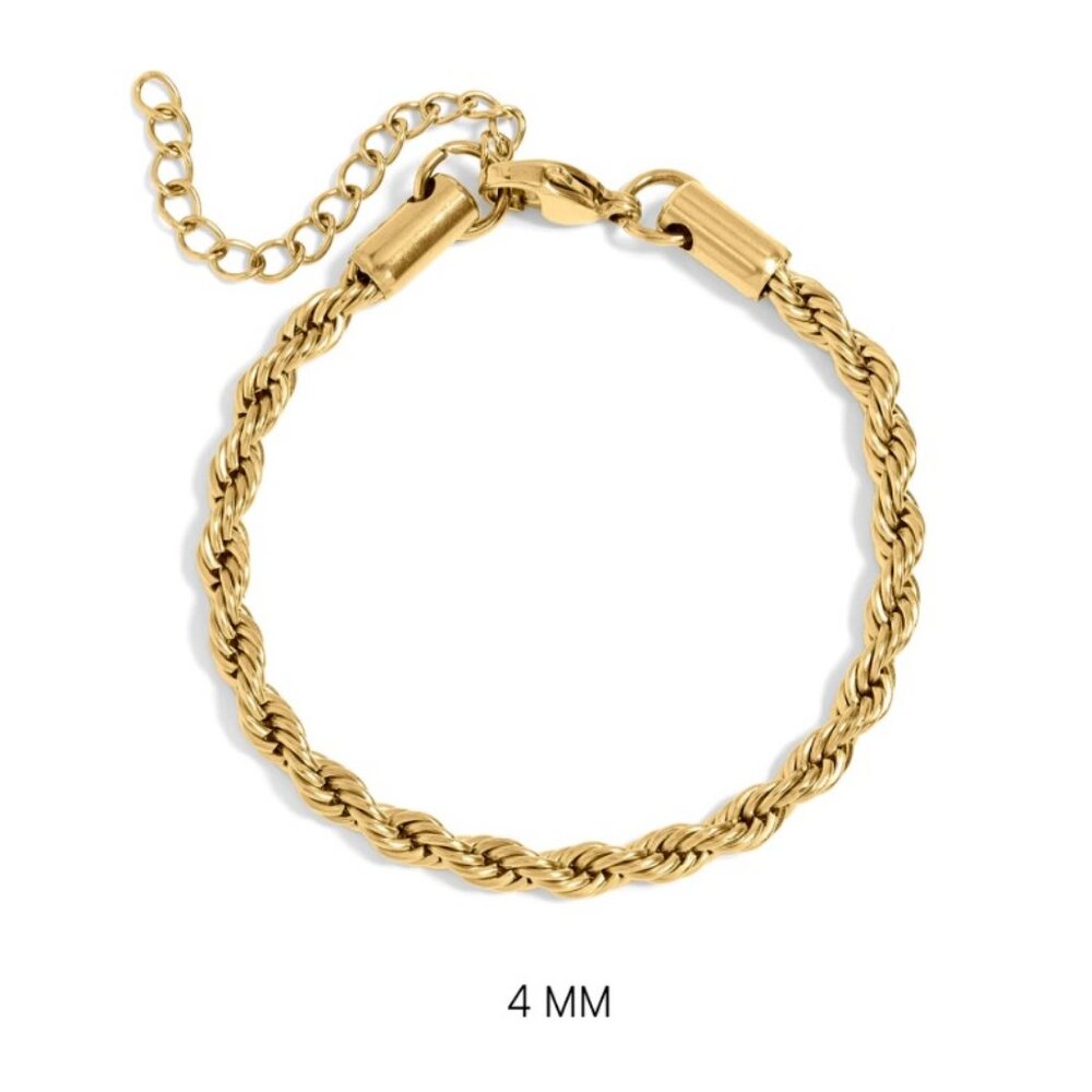 18K Gold Rope Chain Bracelet – 4MM | Hypoallergenic, Water & Tarnish Resistant